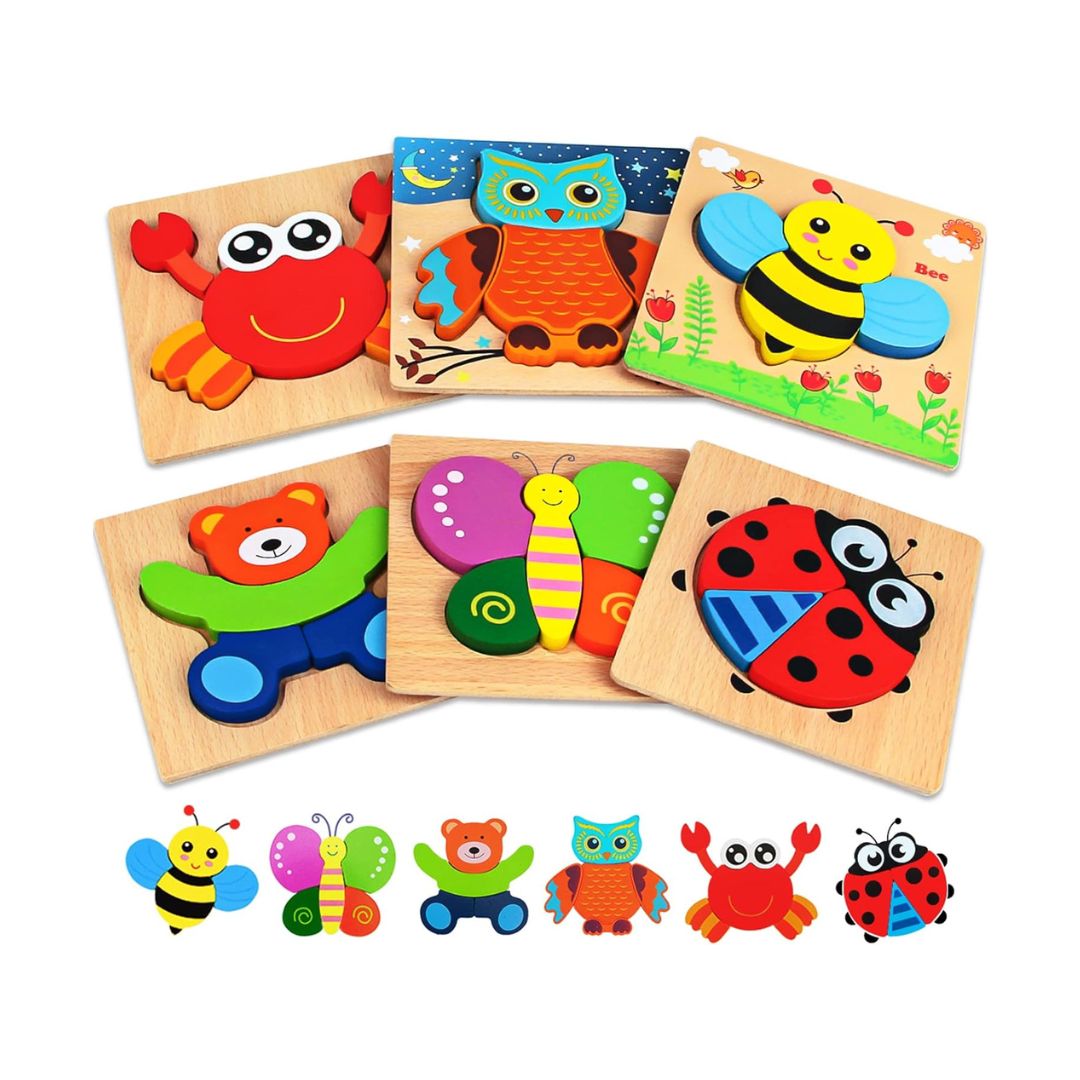 Toddlers Wooden Animal Puzzle 6-pack